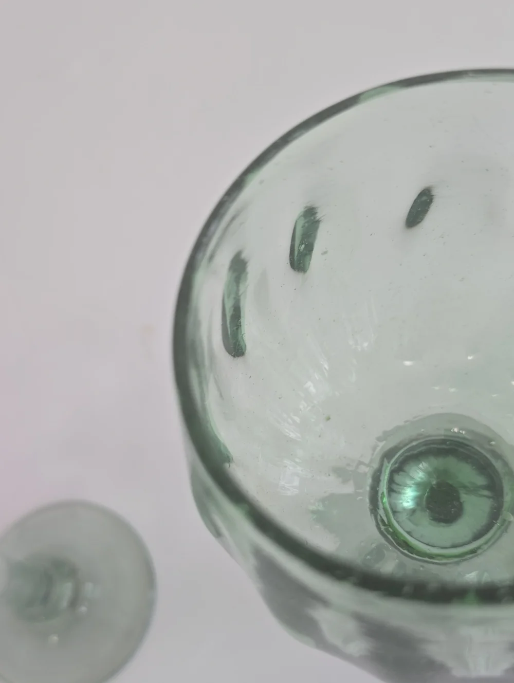 Vintage Set Of 2 Handblown Mexican Green Wine Glasses Recycled Art Glass Bubbles
